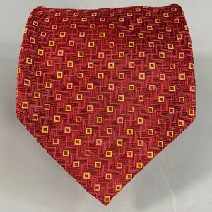 LUCIANO BARBERA Burgundy Red Orange Geometric Jacquard Silk Tie